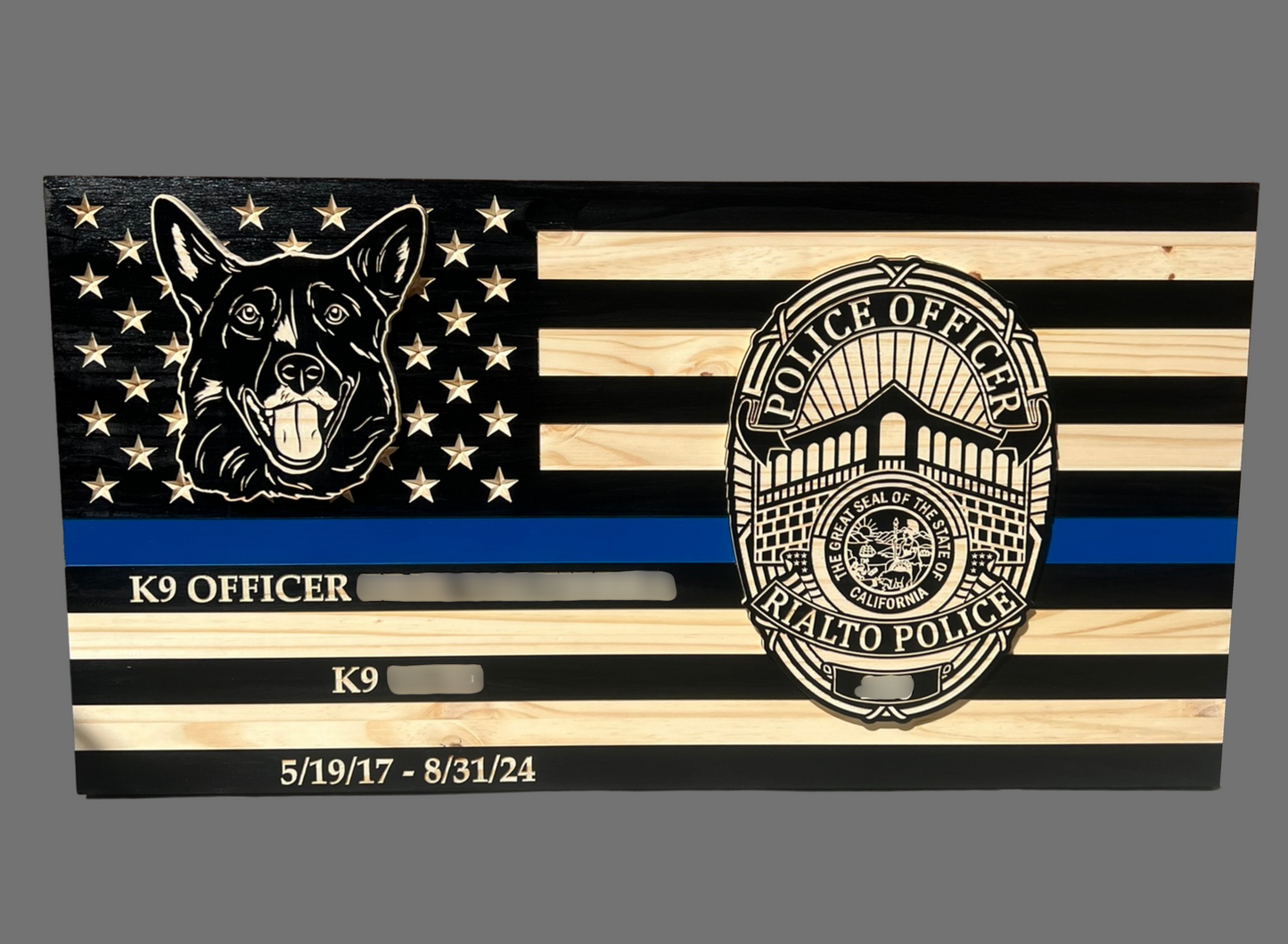 K9 - Custom Wood Thin Blue Line Flag