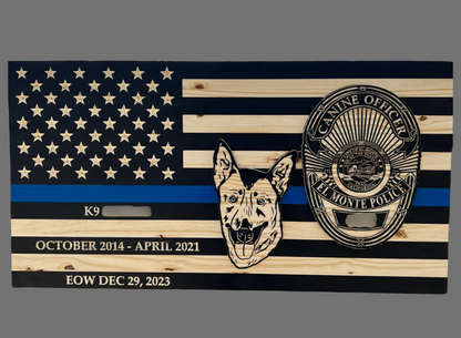 K9 - Custom Wood Thin Blue Line Flag