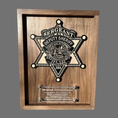 Wooden Plaque With Badge & Engraved Acrylic
