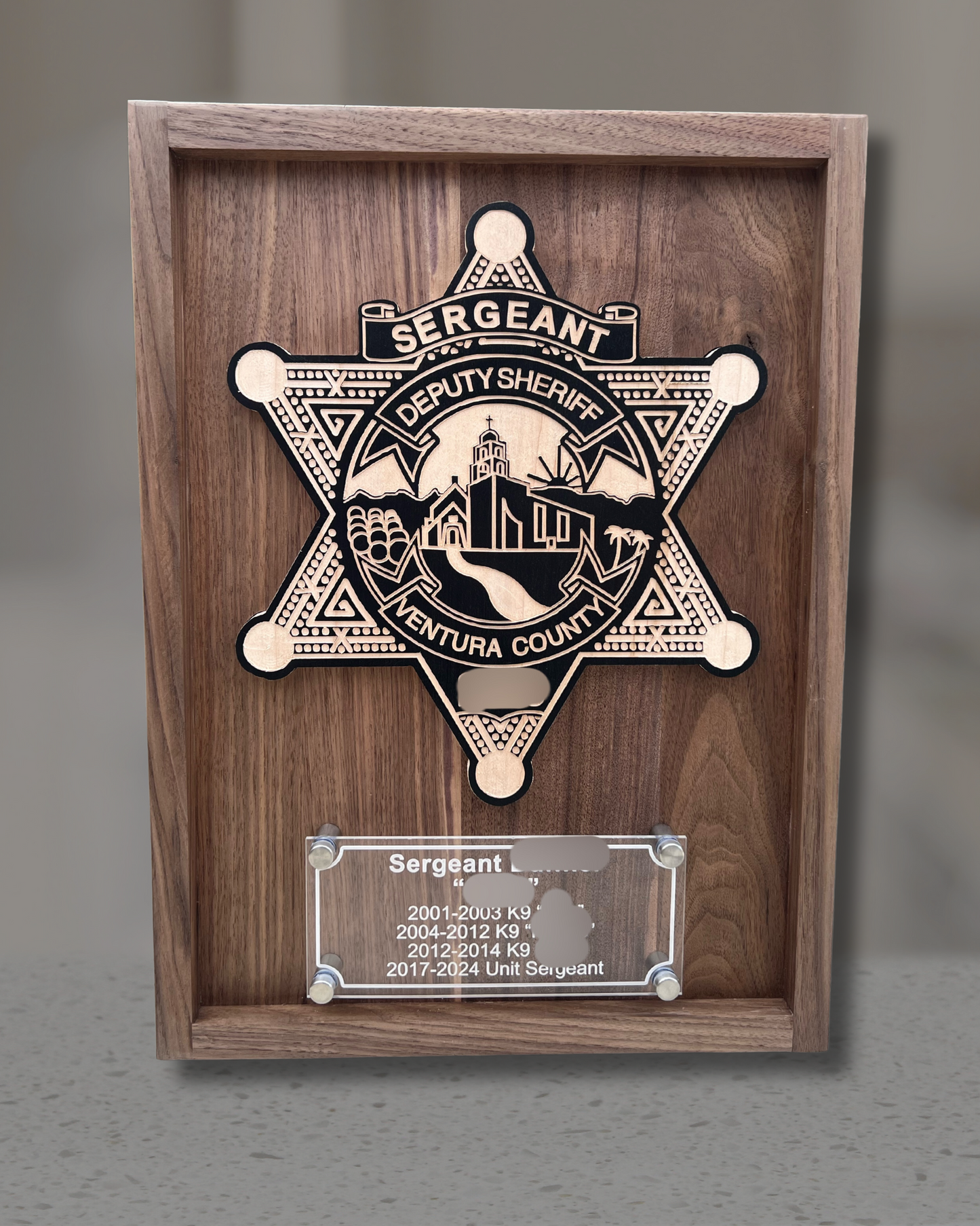 Wooden Plaque With Badge & Engraved Acrylic