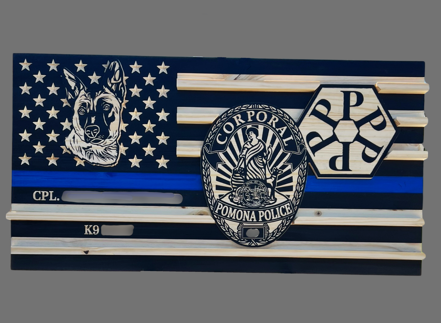 K9 - Custom Wood Thin Blue Line Flag