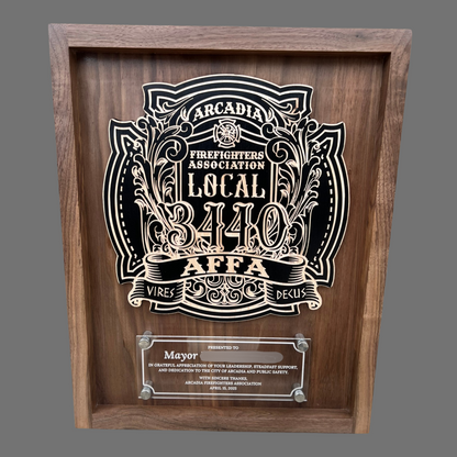 Wooden Plaque With Badge & Engraved Acrylic