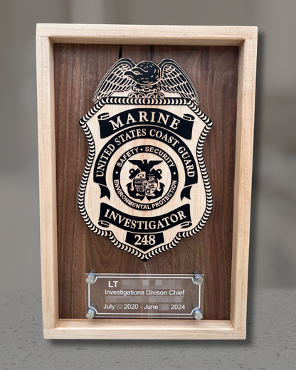 Wooden Plaque With Badge & Engraved Acrylic