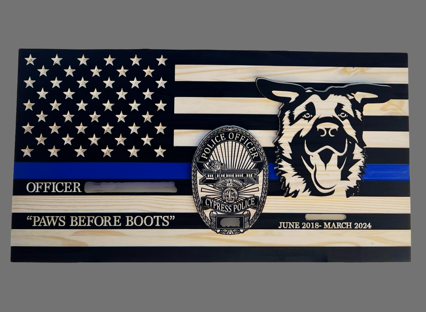 K9 - Custom Wood Thin Blue Line Flag