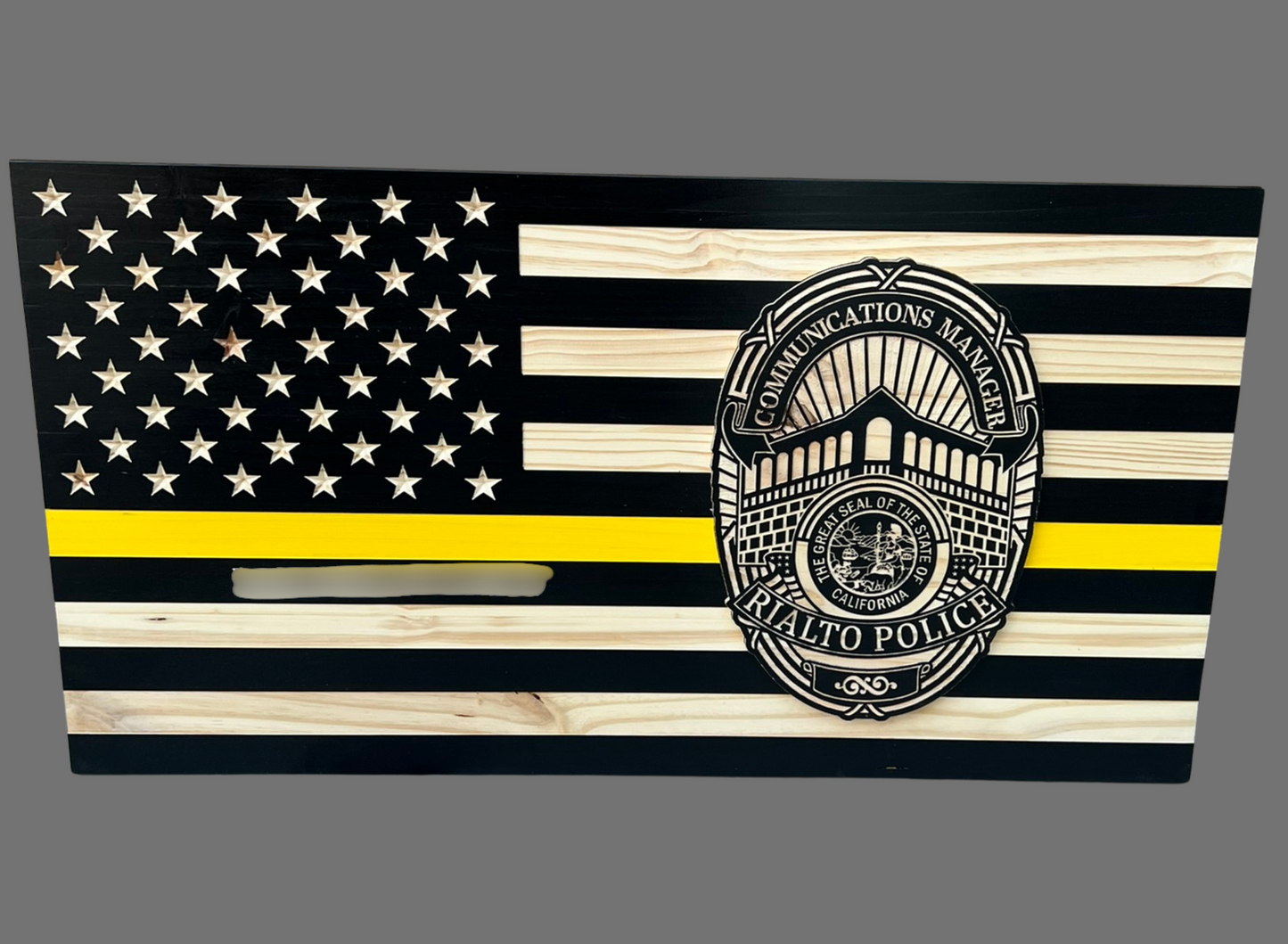 Custom Wood Thin Blue Line Flag with Inlay Badge