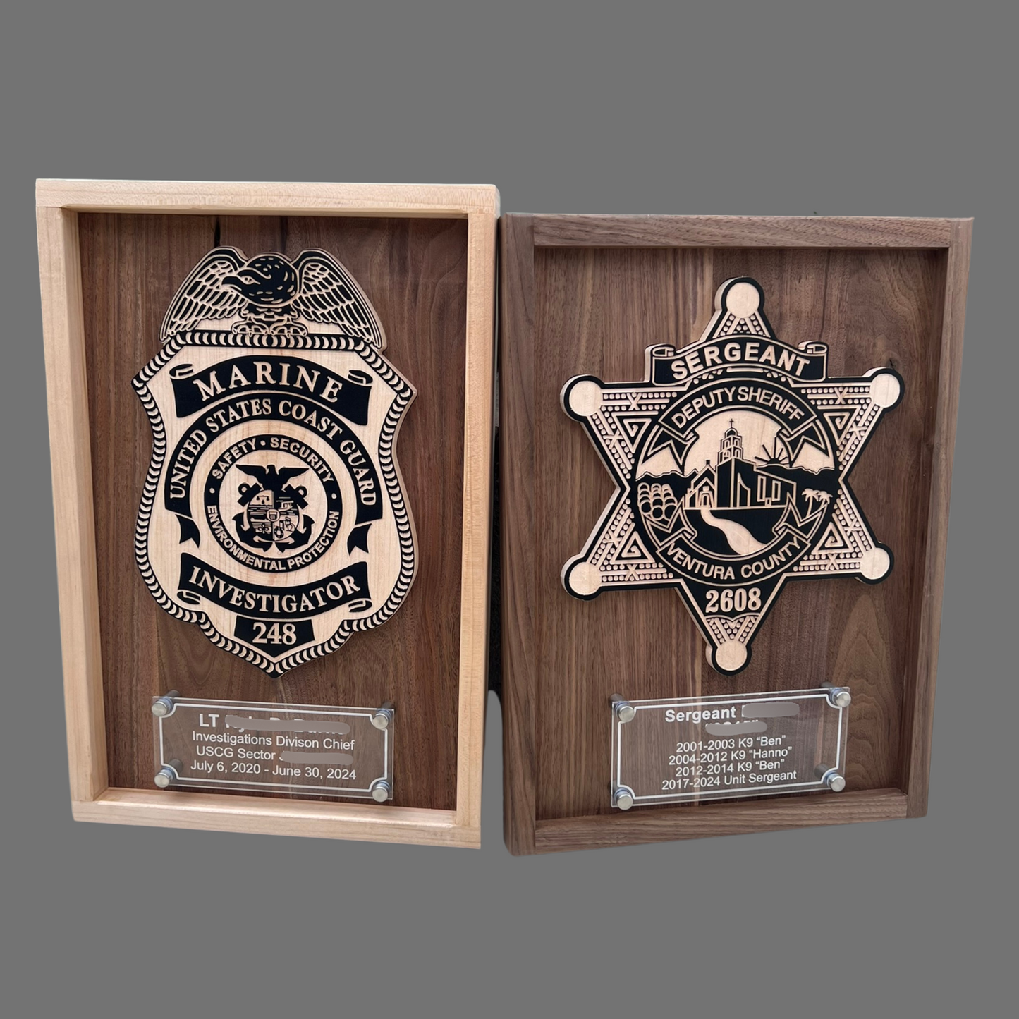 Wooden Plaque With Badge & Engraved Acrylic