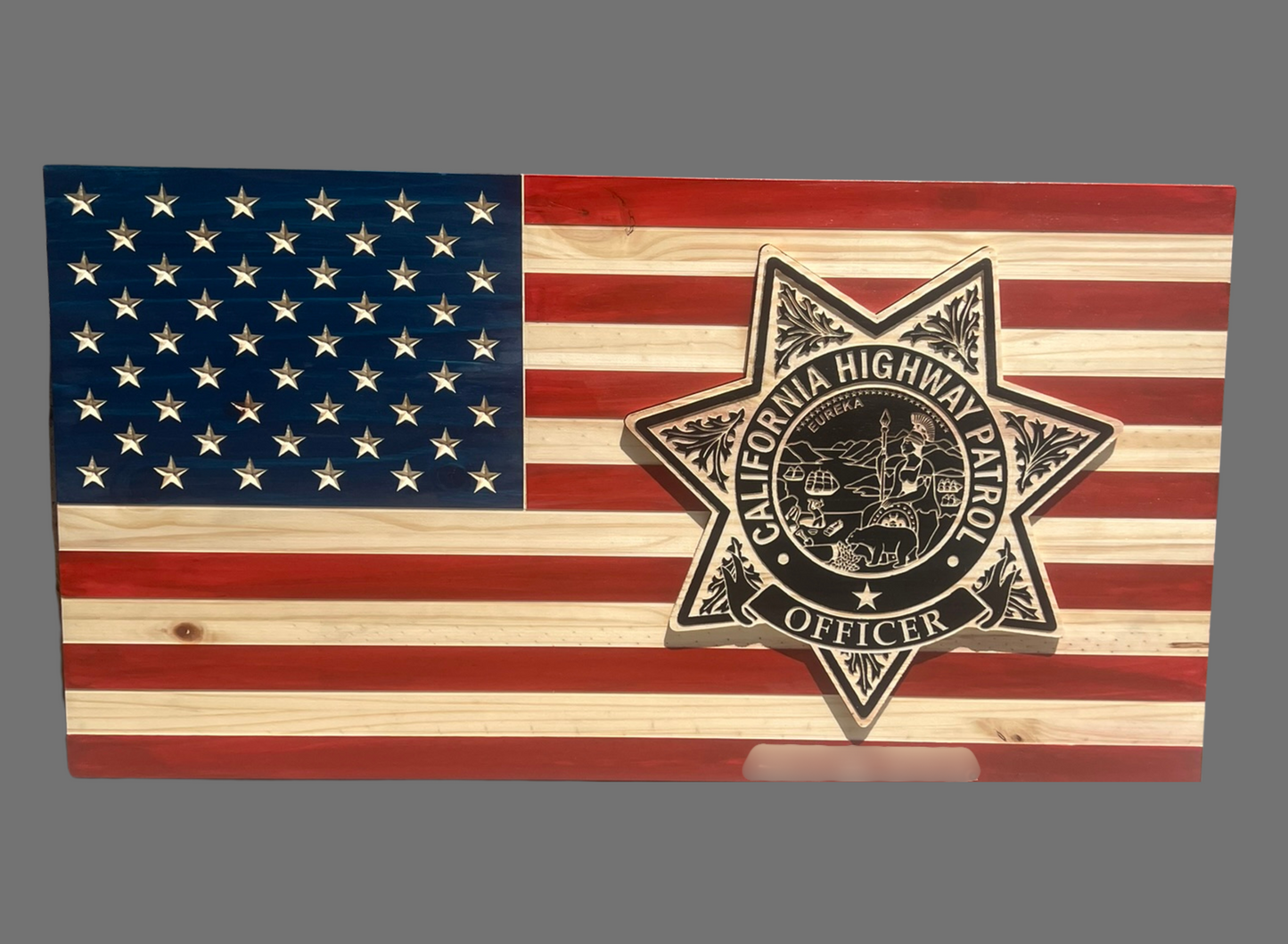 Custom Wood Thin Blue Line Flag with Inlay Badge