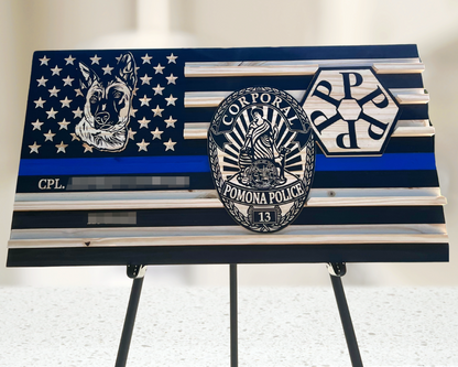 K9 - Custom Wood Thin Blue Line Flag