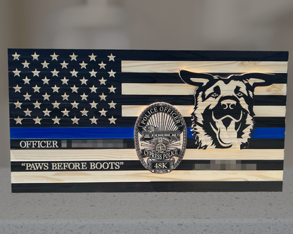 K9 - Custom Wood Thin Blue Line Flag