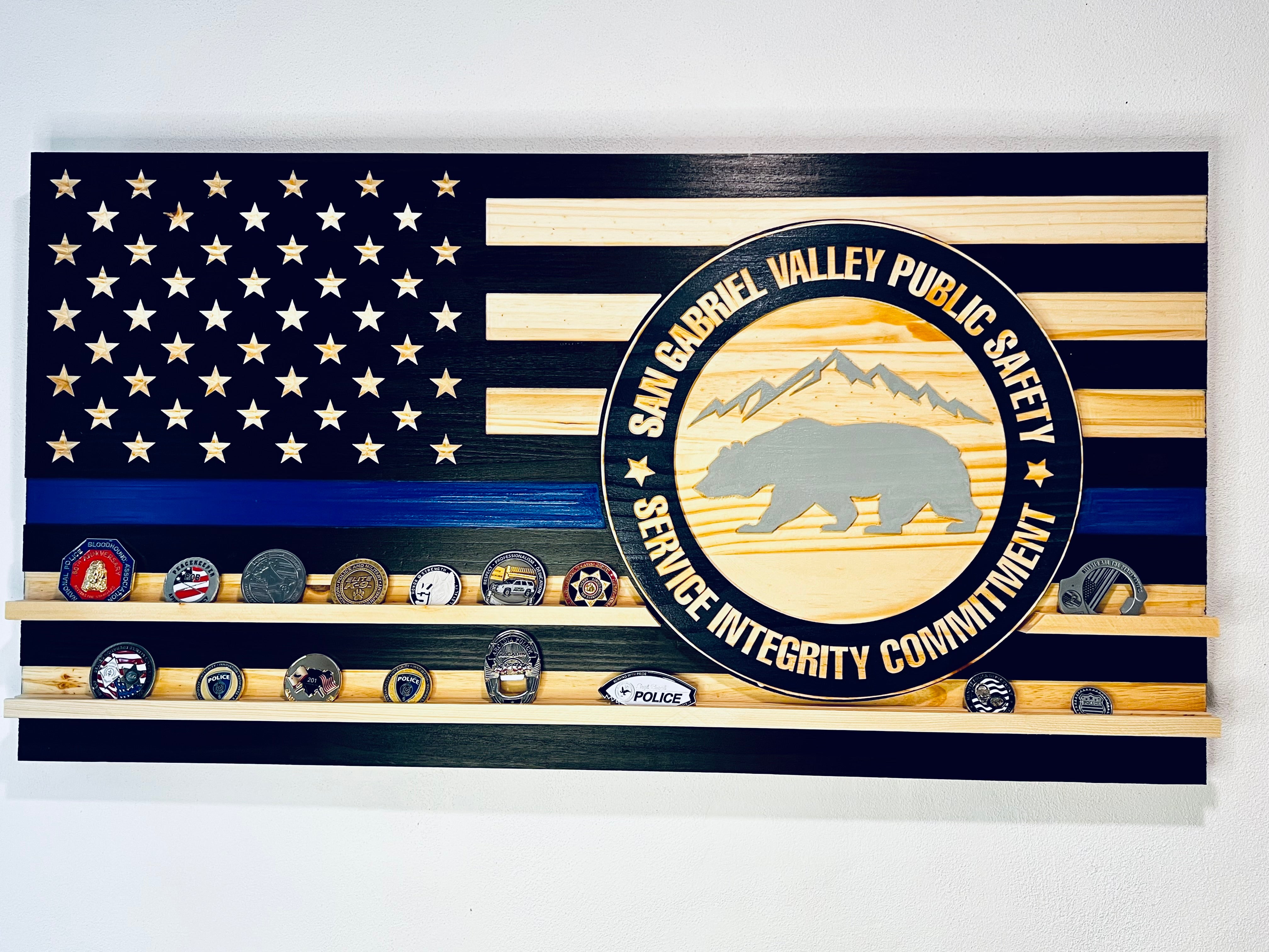 Flag With Challenge Coin Display Racks and Inlay